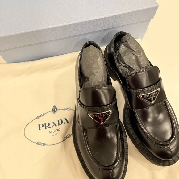 Prada brushed platform loafers black leather - Picture 4 of 11